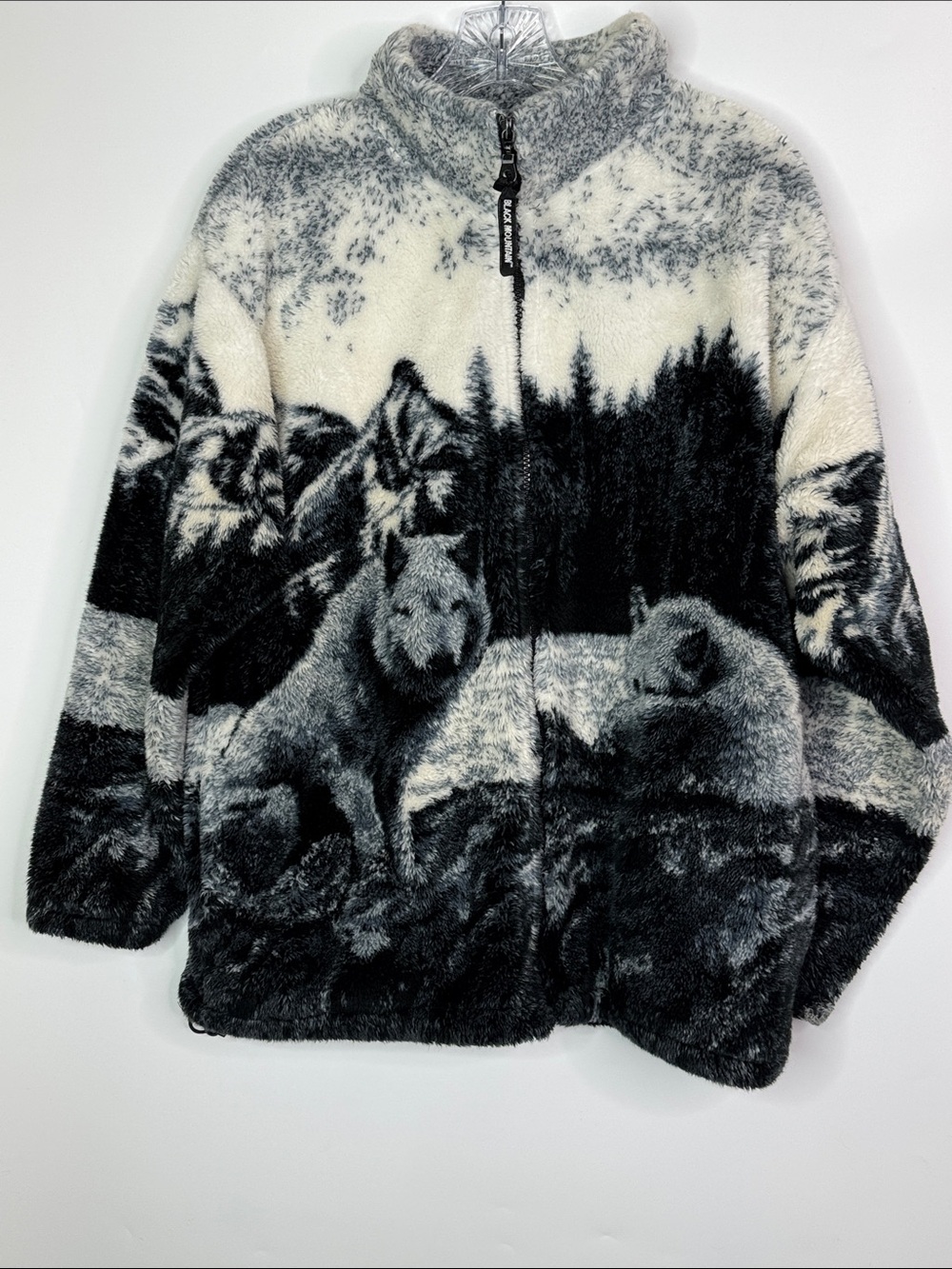 Vintage Black Mountain Full Zip Wolf High Pile Fleece Jacket Size Medium 90s